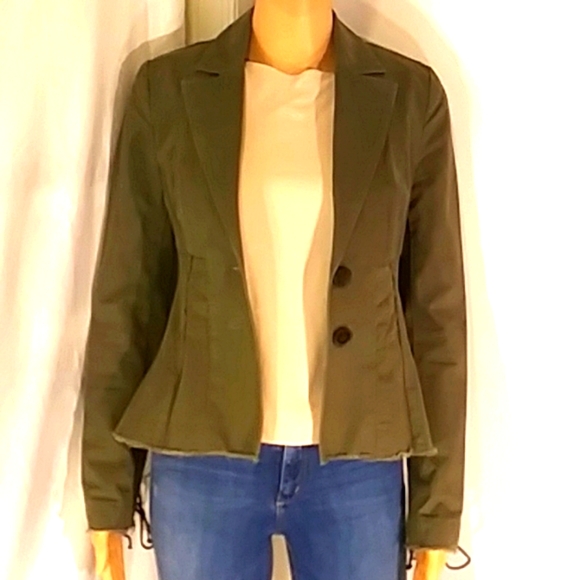 NWOT Intermix Army Green Distressed Blazer - Picture 3 of 11